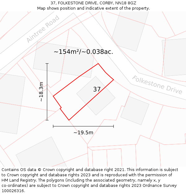 37, FOLKESTONE DRIVE, CORBY, NN18 8GZ: Plot and title map