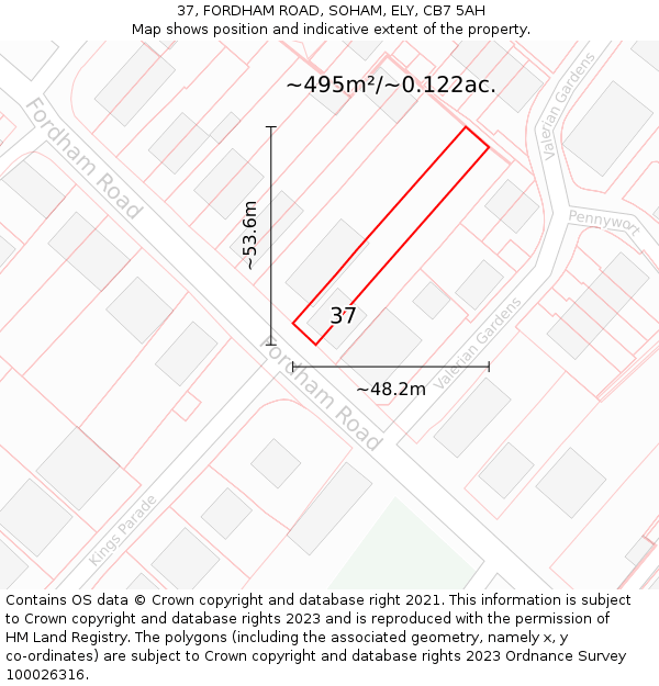 37, FORDHAM ROAD, SOHAM, ELY, CB7 5AH: Plot and title map