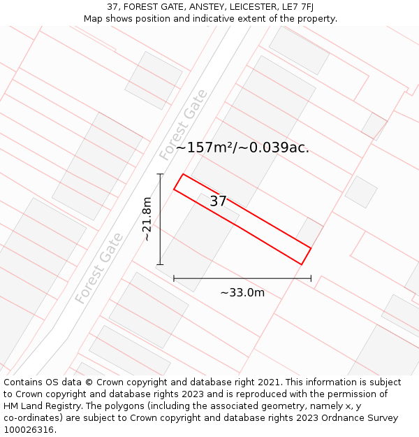 37, FOREST GATE, ANSTEY, LEICESTER, LE7 7FJ: Plot and title map