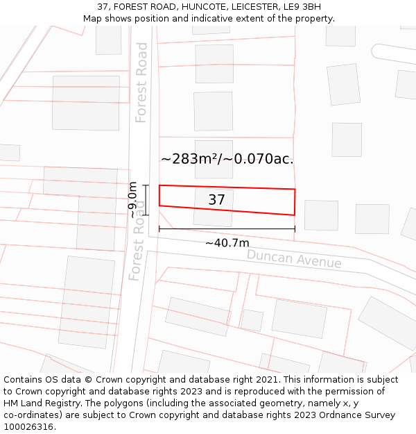 37, FOREST ROAD, HUNCOTE, LEICESTER, LE9 3BH: Plot and title map