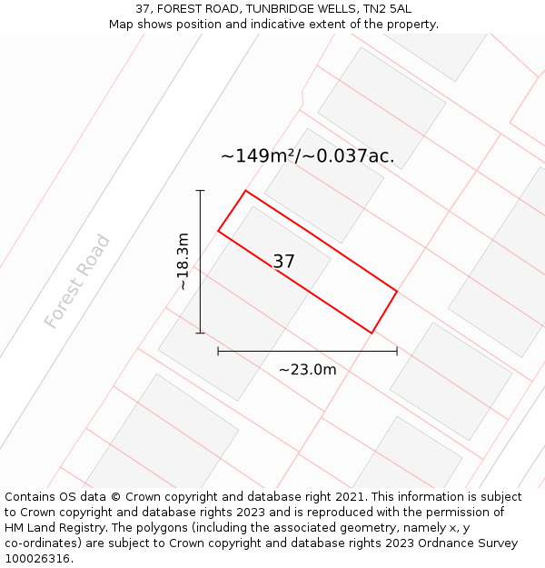37, FOREST ROAD, TUNBRIDGE WELLS, TN2 5AL: Plot and title map