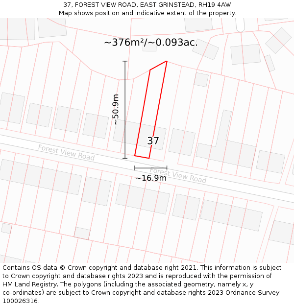 37, FOREST VIEW ROAD, EAST GRINSTEAD, RH19 4AW: Plot and title map