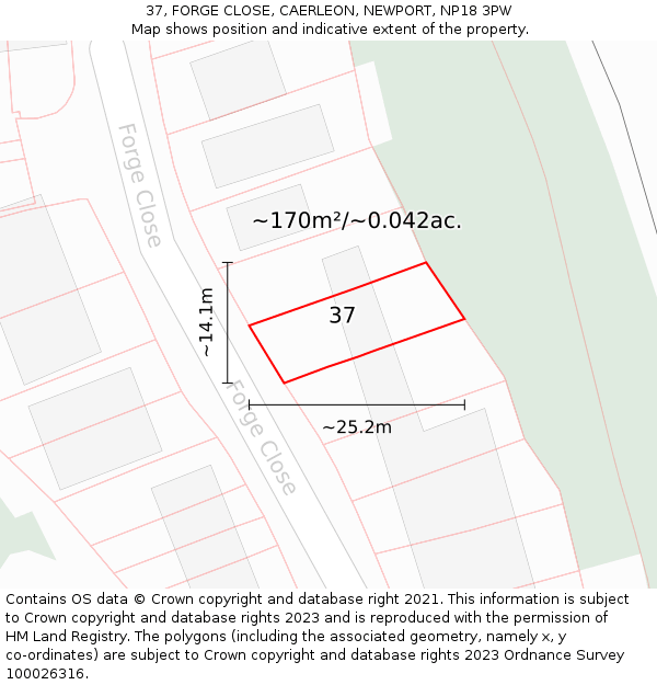 37, FORGE CLOSE, CAERLEON, NEWPORT, NP18 3PW: Plot and title map