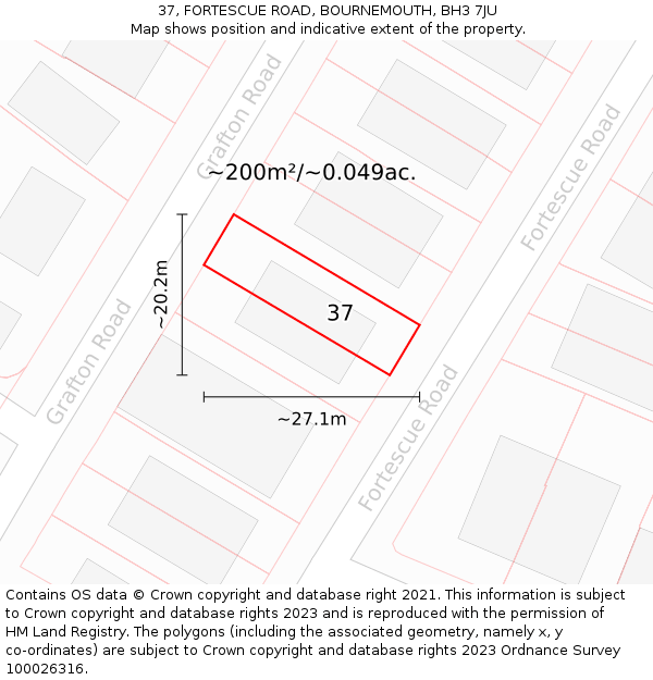 37, FORTESCUE ROAD, BOURNEMOUTH, BH3 7JU: Plot and title map