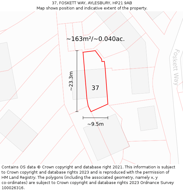 37, FOSKETT WAY, AYLESBURY, HP21 9AB: Plot and title map