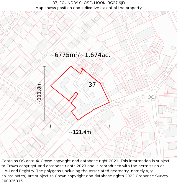 37, FOUNDRY CLOSE, HOOK, RG27 9JD: Plot and title map