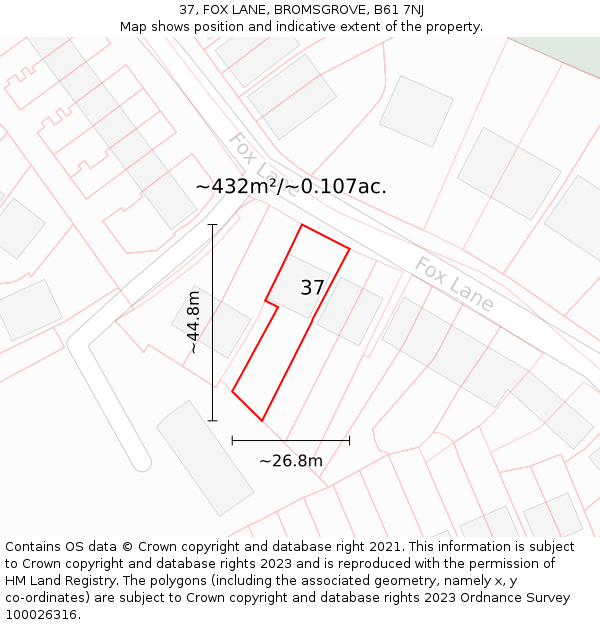 37, FOX LANE, BROMSGROVE, B61 7NJ: Plot and title map