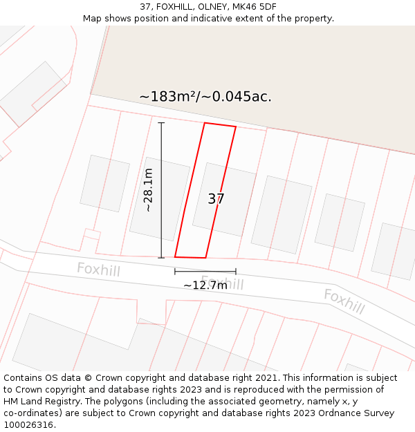 37, FOXHILL, OLNEY, MK46 5DF: Plot and title map