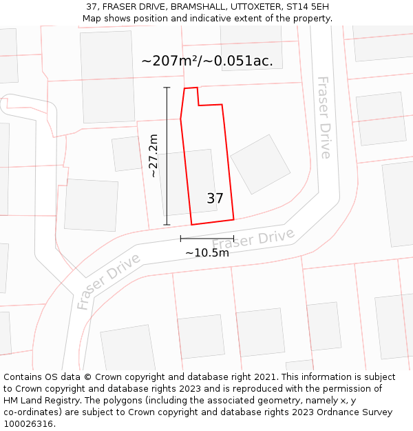 37, FRASER DRIVE, BRAMSHALL, UTTOXETER, ST14 5EH: Plot and title map