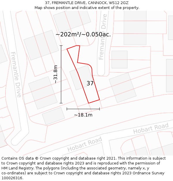 37, FREMANTLE DRIVE, CANNOCK, WS12 2GZ: Plot and title map