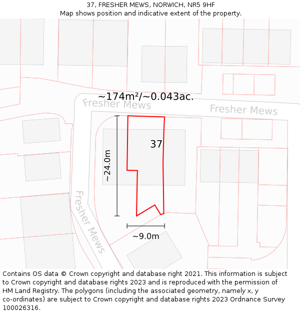 37, FRESHER MEWS, NORWICH, NR5 9HF: Plot and title map