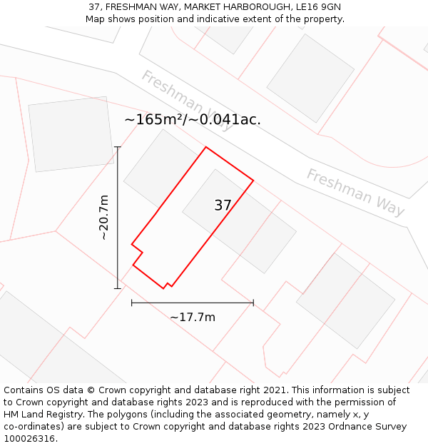 37, FRESHMAN WAY, MARKET HARBOROUGH, LE16 9GN: Plot and title map