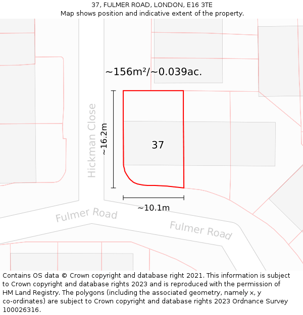 37, FULMER ROAD, LONDON, E16 3TE: Plot and title map