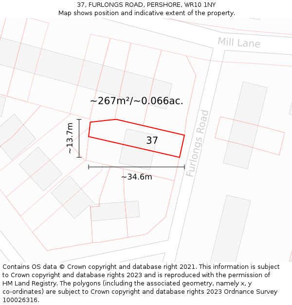 37, FURLONGS ROAD, PERSHORE, WR10 1NY: Plot and title map