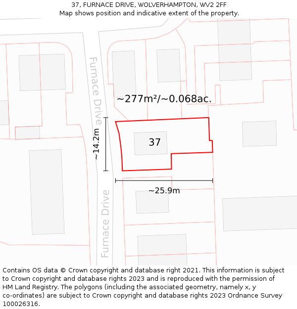 37, FURNACE DRIVE, WOLVERHAMPTON, WV2 2FF: Plot and title map