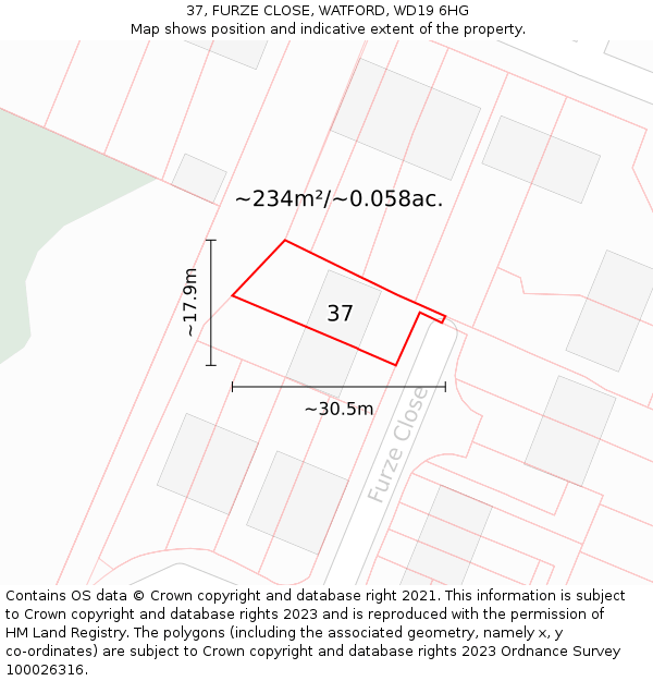 37, FURZE CLOSE, WATFORD, WD19 6HG: Plot and title map