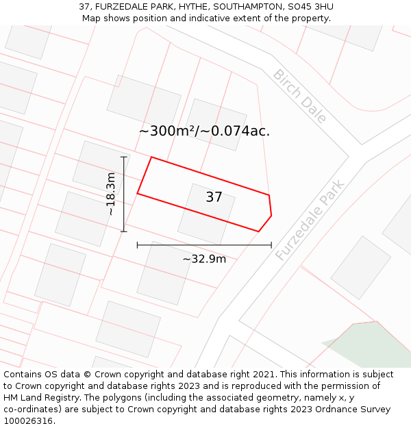 37, FURZEDALE PARK, HYTHE, SOUTHAMPTON, SO45 3HU: Plot and title map