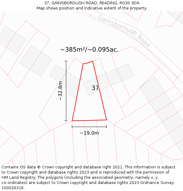 37, GAINSBOROUGH ROAD, READING, RG30 3DA: Plot and title map