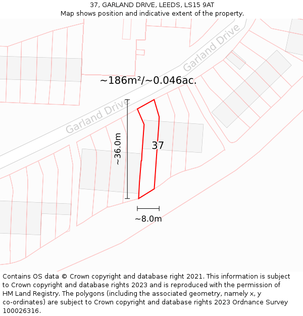 37, GARLAND DRIVE, LEEDS, LS15 9AT: Plot and title map