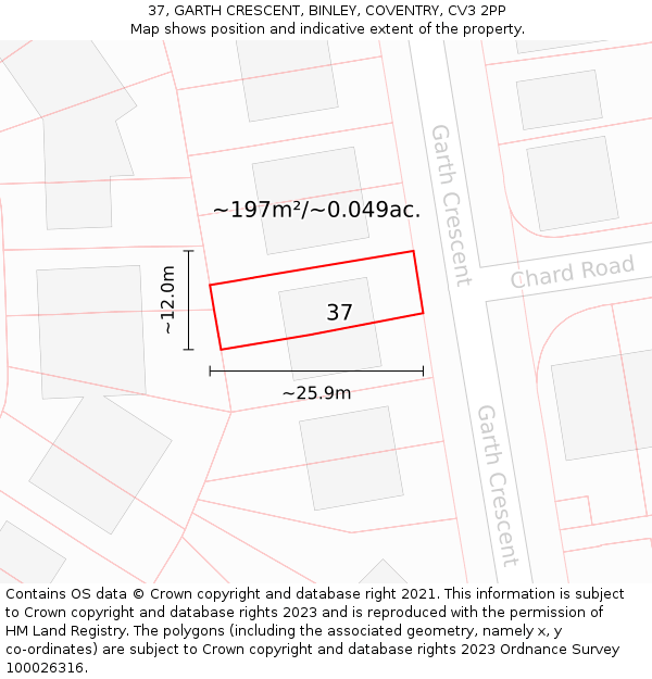 37, GARTH CRESCENT, BINLEY, COVENTRY, CV3 2PP: Plot and title map