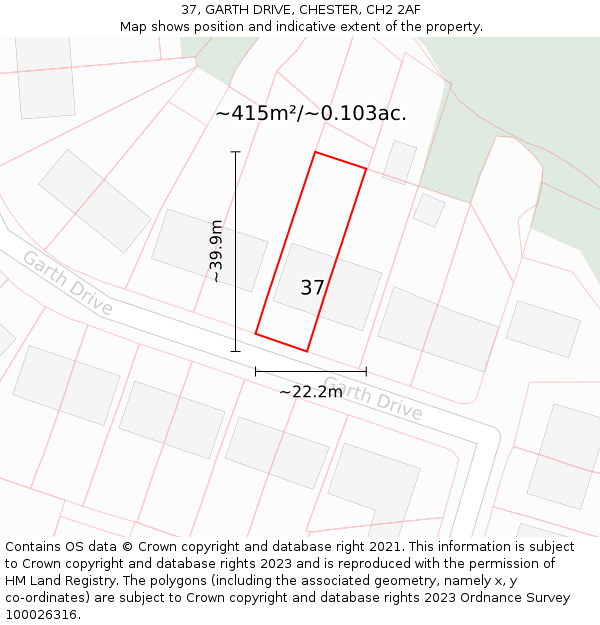 37, GARTH DRIVE, CHESTER, CH2 2AF: Plot and title map