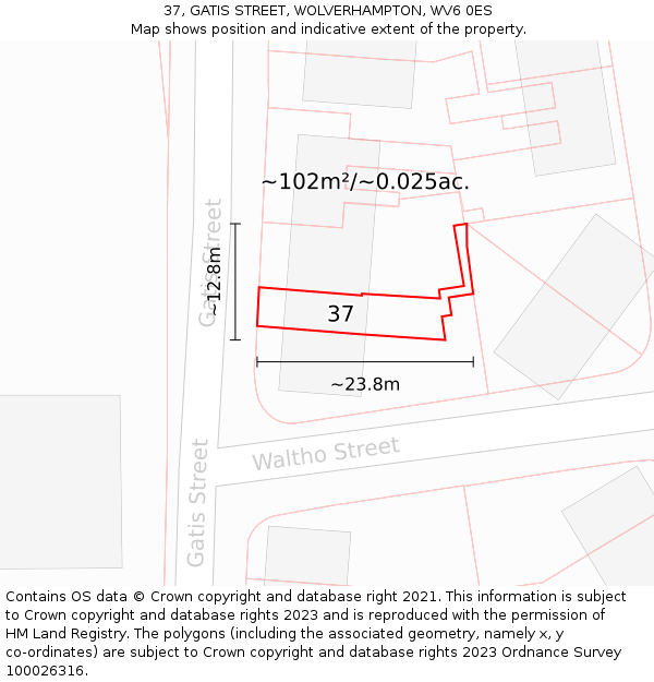 37, GATIS STREET, WOLVERHAMPTON, WV6 0ES: Plot and title map