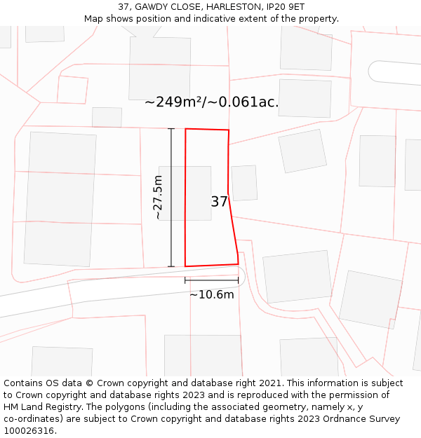 37, GAWDY CLOSE, HARLESTON, IP20 9ET: Plot and title map