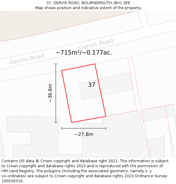 37, GERVIS ROAD, BOURNEMOUTH, BH1 3EE: Plot and title map