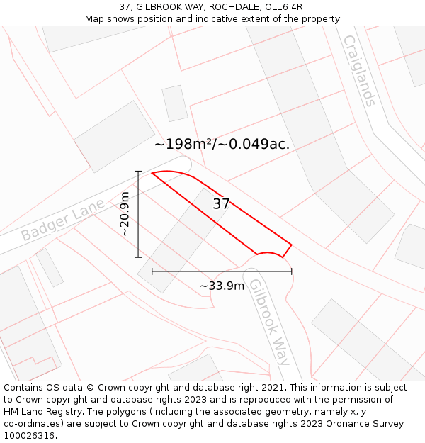 37, GILBROOK WAY, ROCHDALE, OL16 4RT: Plot and title map