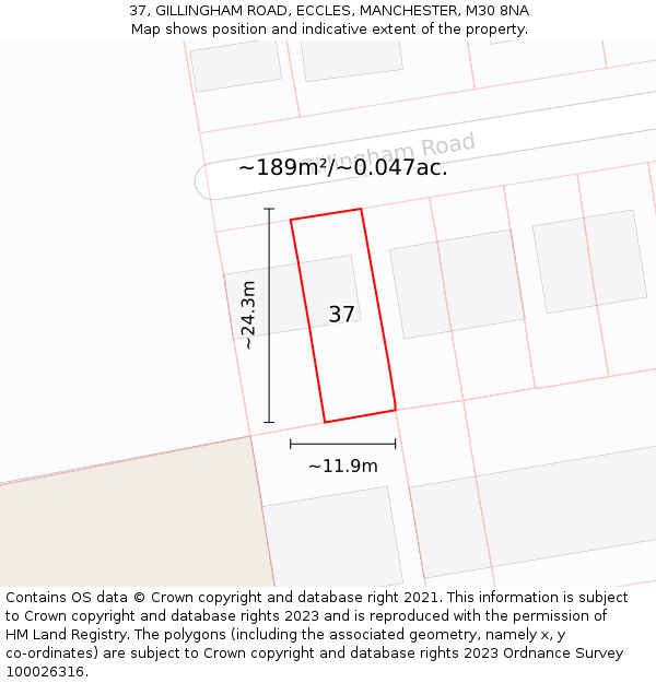 37, GILLINGHAM ROAD, ECCLES, MANCHESTER, M30 8NA: Plot and title map