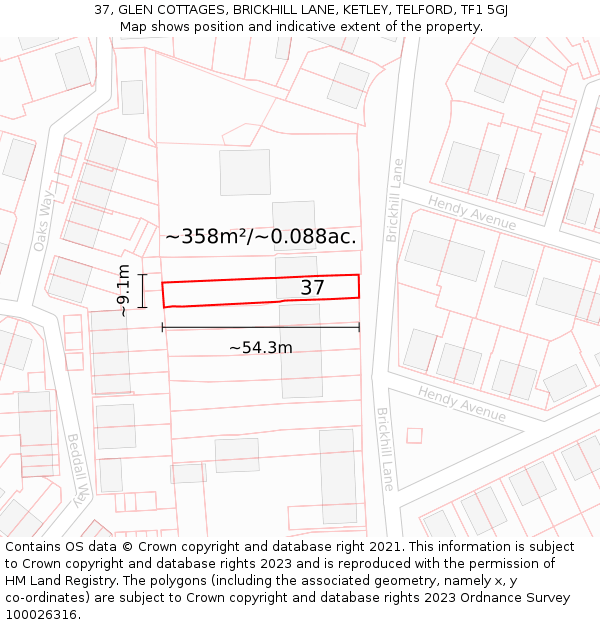 37, GLEN COTTAGES, BRICKHILL LANE, KETLEY, TELFORD, TF1 5GJ: Plot and title map