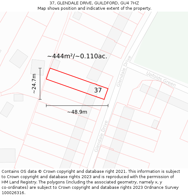 37, GLENDALE DRIVE, GUILDFORD, GU4 7HZ: Plot and title map