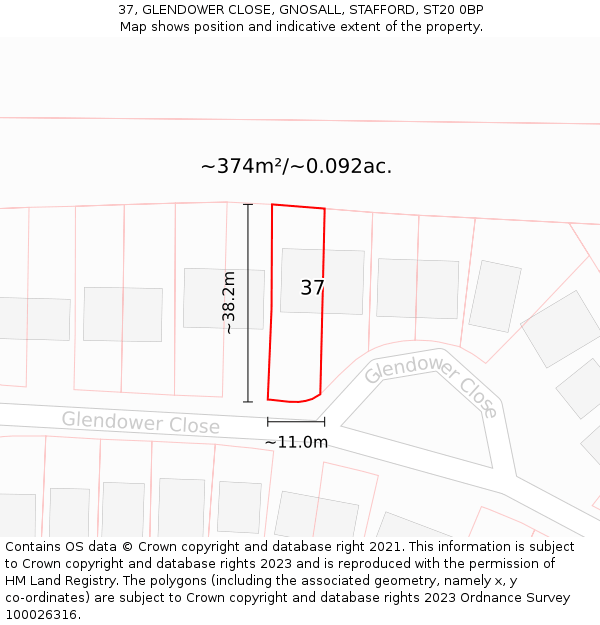 37, GLENDOWER CLOSE, GNOSALL, STAFFORD, ST20 0BP: Plot and title map