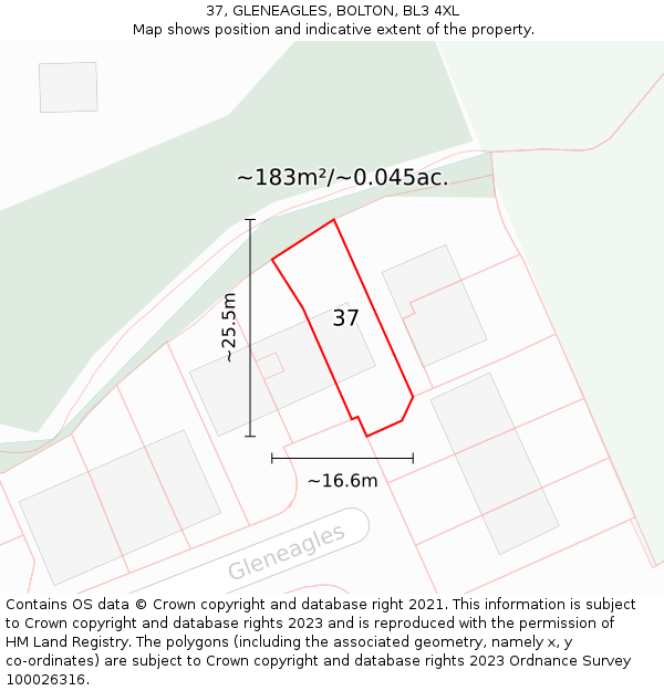 37, GLENEAGLES, BOLTON, BL3 4XL: Plot and title map