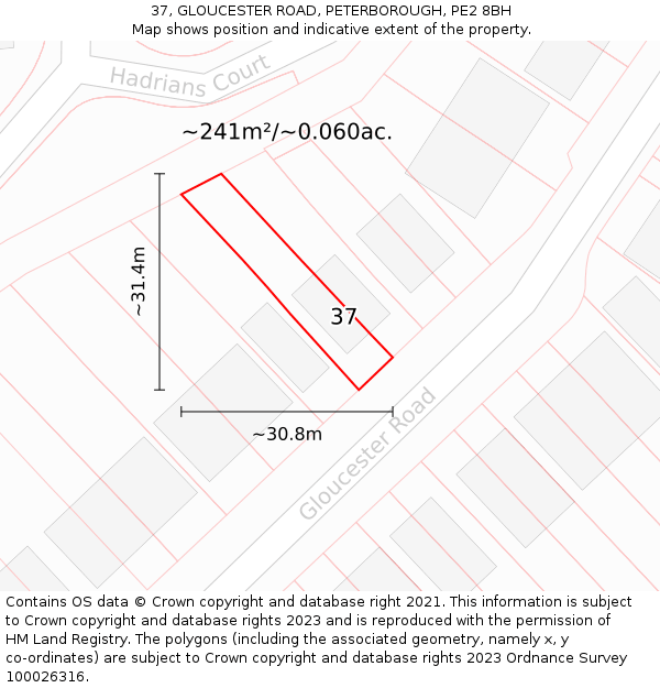 37, GLOUCESTER ROAD, PETERBOROUGH, PE2 8BH: Plot and title map