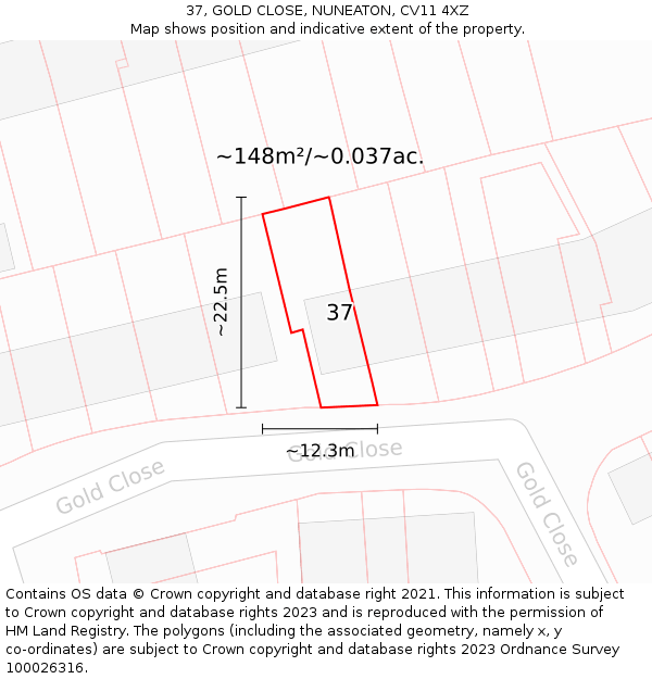 37, GOLD CLOSE, NUNEATON, CV11 4XZ: Plot and title map