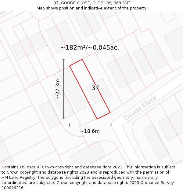 37, GOODE CLOSE, OLDBURY, B68 9NT: Plot and title map