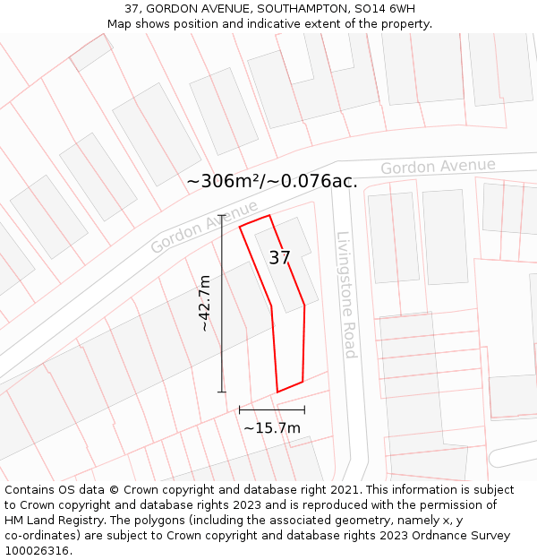 37, GORDON AVENUE, SOUTHAMPTON, SO14 6WH: Plot and title map