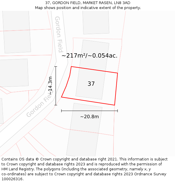 37, GORDON FIELD, MARKET RASEN, LN8 3AD: Plot and title map