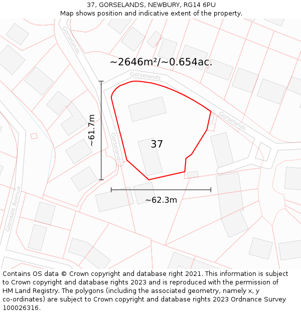 37, GORSELANDS, NEWBURY, RG14 6PU: Plot and title map