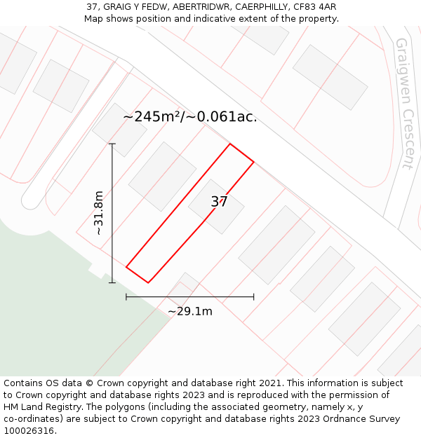 37, GRAIG Y FEDW, ABERTRIDWR, CAERPHILLY, CF83 4AR: Plot and title map