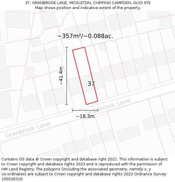 37, GRANBROOK LANE, MICKLETON, CHIPPING CAMPDEN, GL55 6TE: Plot and title map