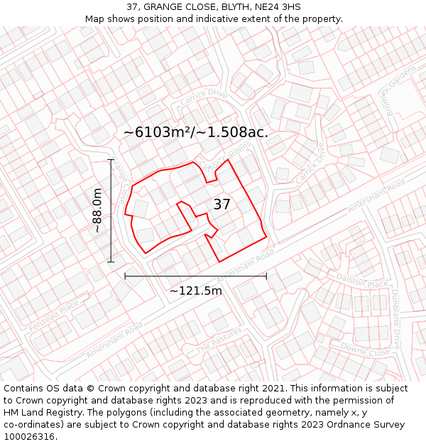 37, GRANGE CLOSE, BLYTH, NE24 3HS: Plot and title map