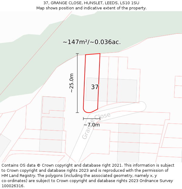 37, GRANGE CLOSE, HUNSLET, LEEDS, LS10 1SU: Plot and title map