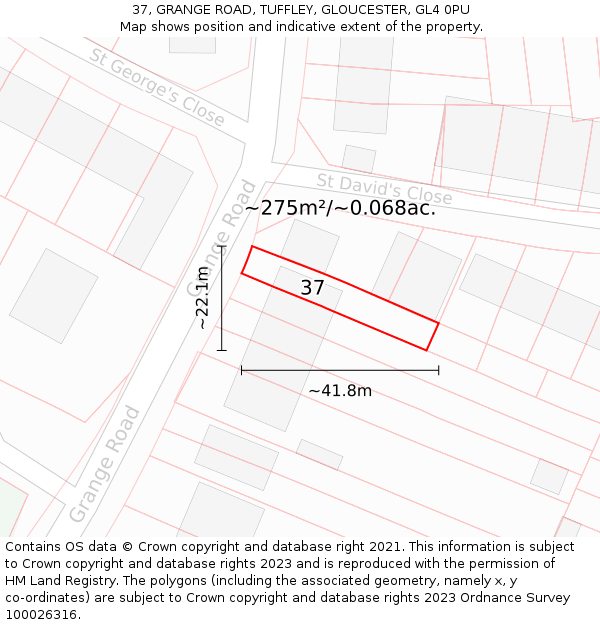 37, GRANGE ROAD, TUFFLEY, GLOUCESTER, GL4 0PU: Plot and title map
