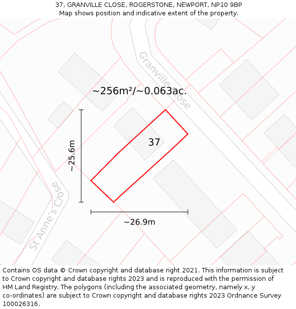 37, GRANVILLE CLOSE, ROGERSTONE, NEWPORT, NP10 9BP: Plot and title map