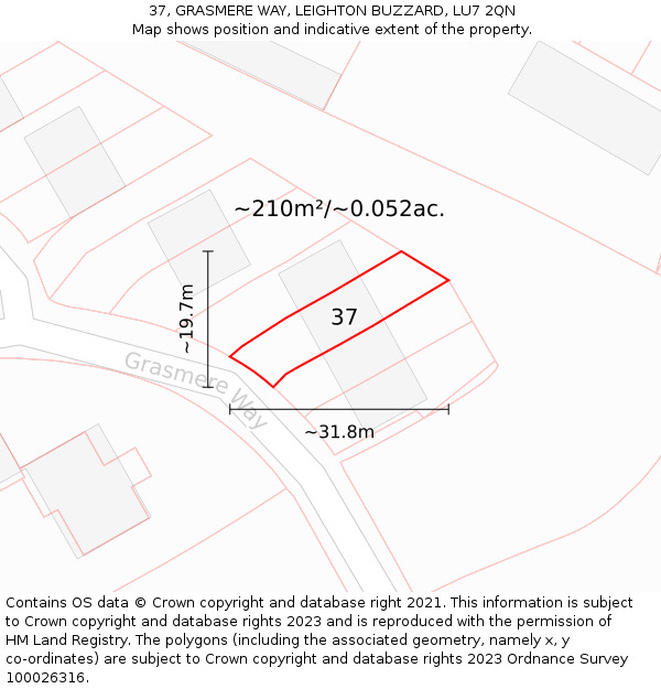 37, GRASMERE WAY, LEIGHTON BUZZARD, LU7 2QN: Plot and title map