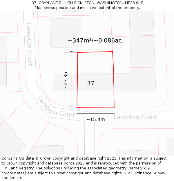 37, GRAYLANDS, HIGH RICKLETON, WASHINGTON, NE38 9HF: Plot and title map