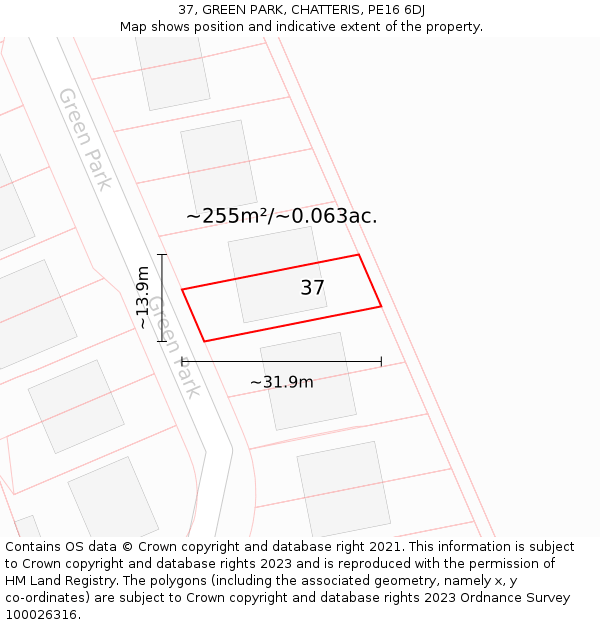 37, GREEN PARK, CHATTERIS, PE16 6DJ: Plot and title map