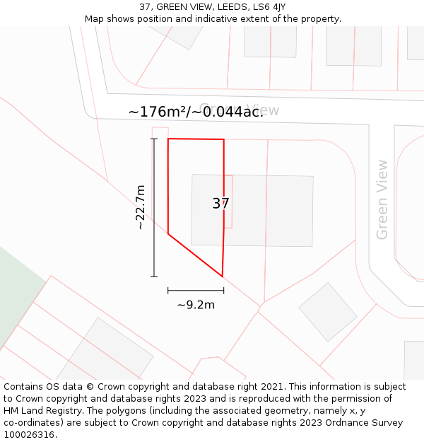 37, GREEN VIEW, LEEDS, LS6 4JY: Plot and title map